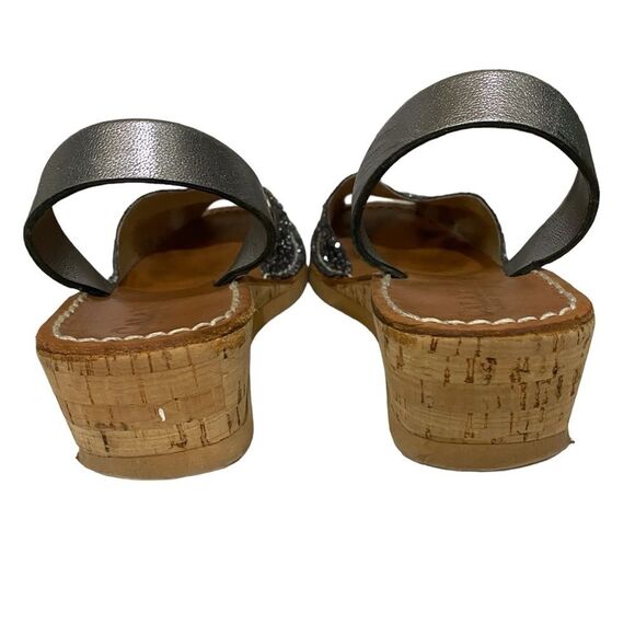 Calaxini Leather Black Silver Glitter Low Wedge Sling Back Sandals Made in Spain - Picture 7 of 12